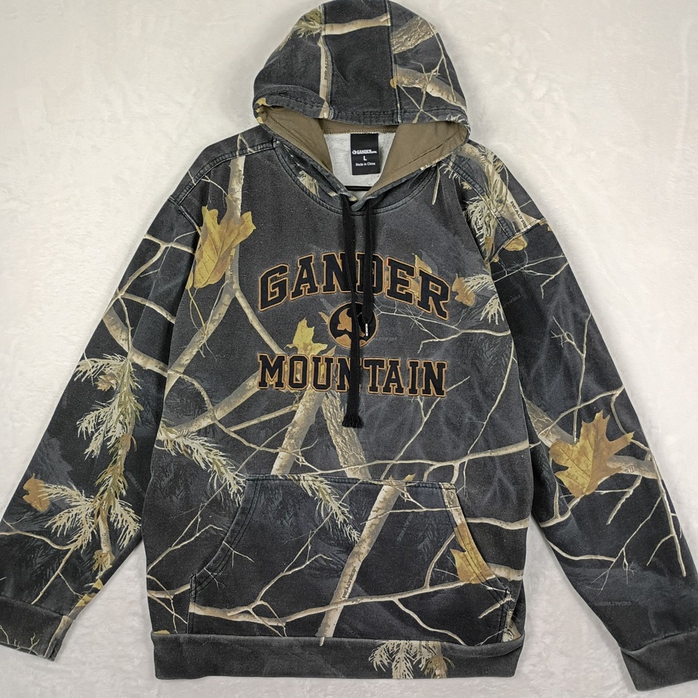 Gander Mountain Hoodie Mens Large Black Realtree Camo Sweatshirt Hiking Outdoors